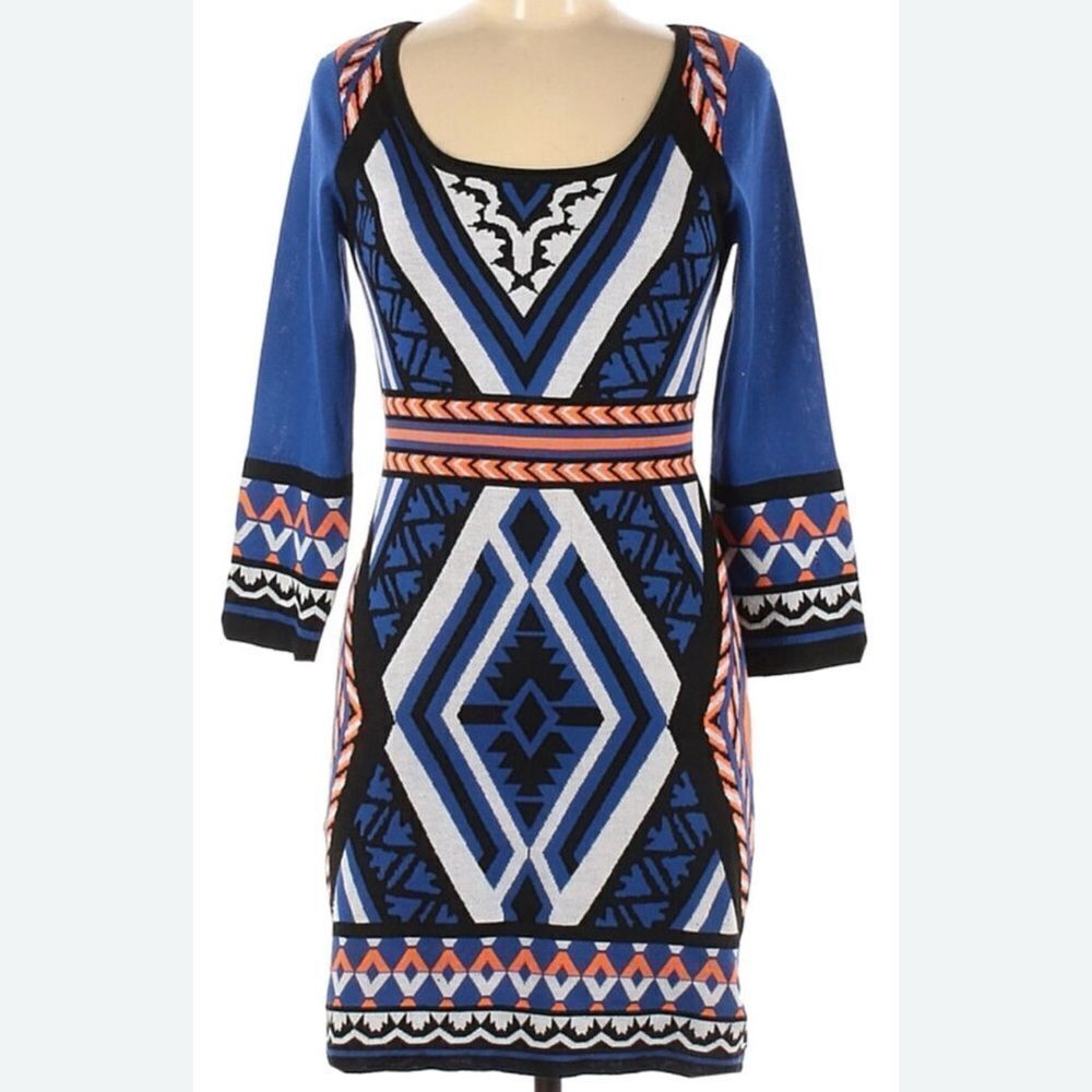 Flying Tomato Blue and White Bodycon Dress with Raglan Sleeves